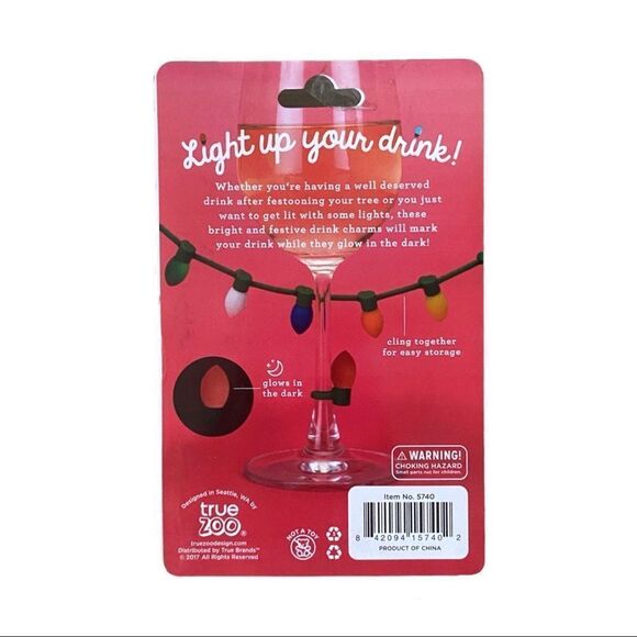 Holiday Retro Christmas Lightbulb Novelty Wine Charm Set of 6 Glow in the Dark - Picture 3 of 3